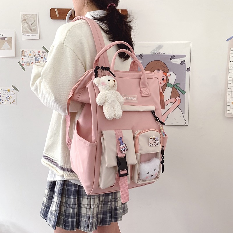 2023 Backpack Women Candy Color Laptop Backpacks Cute Kawaii High School Bags for Teenage Girl Japanese Travel Camping Backpack
