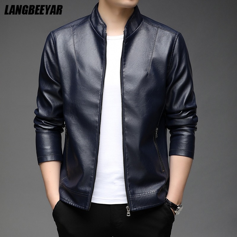 Top Grade New Brand Designer Casual Fashion Faux Pu Fashion Leather Jacket Men Motorcycle Classic Coats Mens Clothing 2023