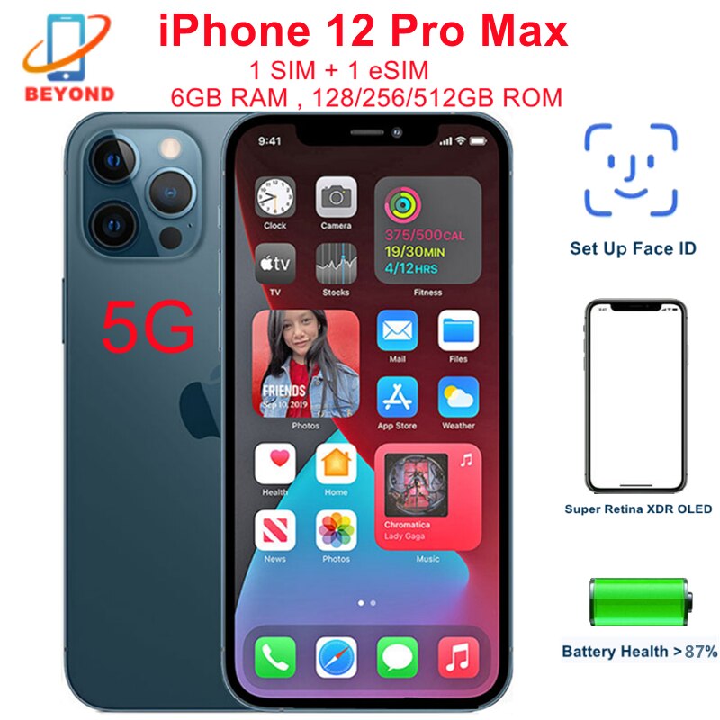 95% New Genuine Apple iPhone 12 Pro Max 128GB 256GB 512GB ROM 6.7" OLED RAM 6GB A14 Bionic IOS Face ID NFC Unlocked 5G Cellphone