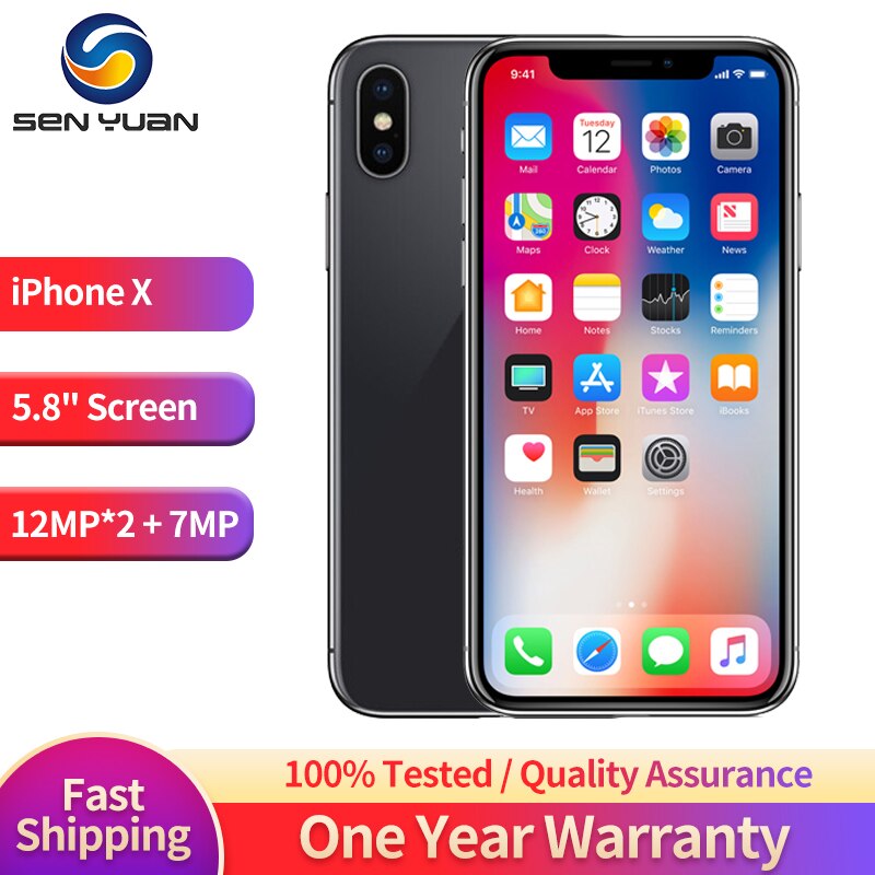 Original Unlocked Apple iPhone X Face ID 64GB/256GB ROM 5.8" 3GB RAM 12MP Hexa Core iOS A11 Dual Back Camera 4G LTE Mobile phone