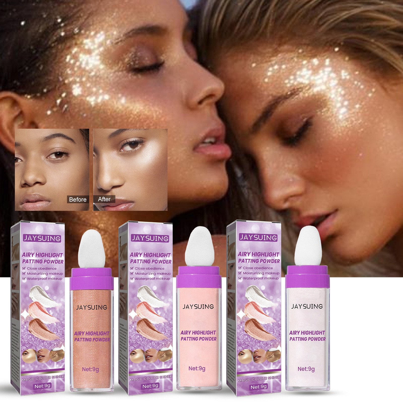 Jaysuing Shimmer Fairy Powder White Loose Highlighter Face Body Glitter Wand Makeup Bronzer Illuminator polvo de hada Cosmetic