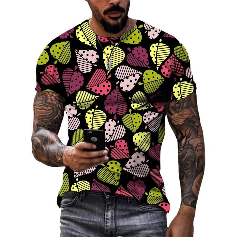 Hip Hop Fashion Plant Flower Neutral T-shirt Summer 3D Street Style Trend Men's Crewneck Short Sleeve Printed Large Size Shirt