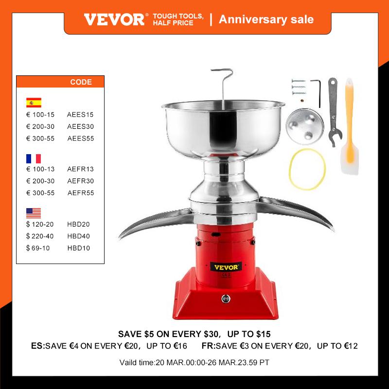 VEVOR 100L/H Electric Milk Cream Separator Commercial Stainless Steel Centrifugal Skimmer Household Butter Milk Skimming Machine