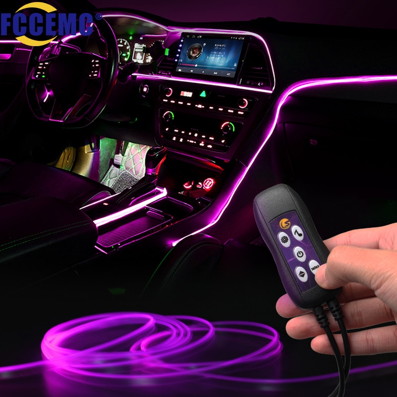 USB Car Interior Lights 64 Colors Optical Fiber Strips Multiple Modes Sound Control RGB Decorative Ambient Lamp Car Neon Light