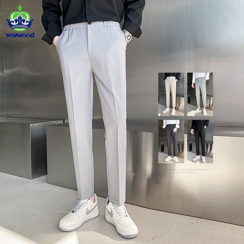 Spring Summer Suit Pants Men Stretch Business Elastic Waist Slim Ankle Length Pant Korean Thin Trousers Male Large Size 40 42