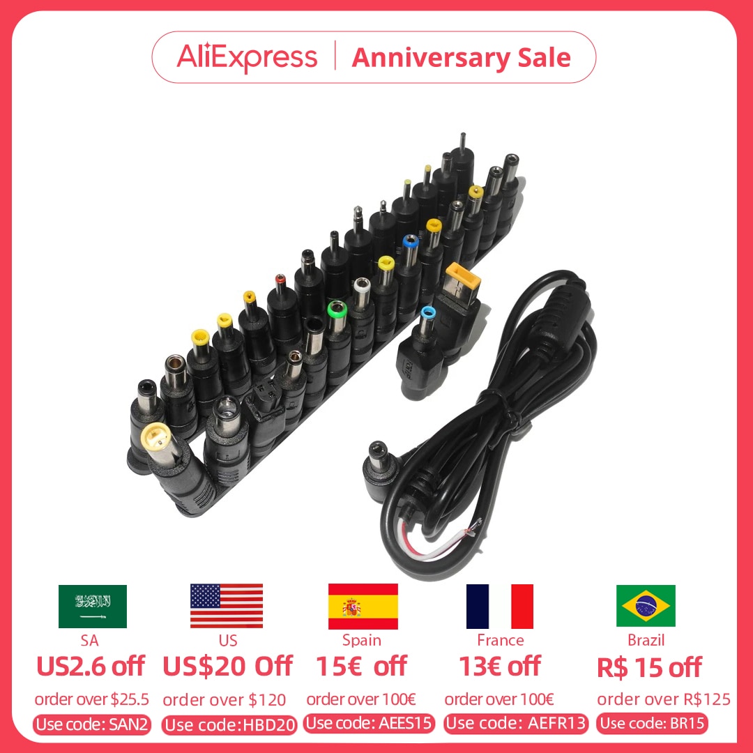 30pcs Universal Laptop Dc Power Supply Adapter Connector Plug 5.5*2.1mm Female Jack for Lenovo Acer Asus Notebook Charging Plug