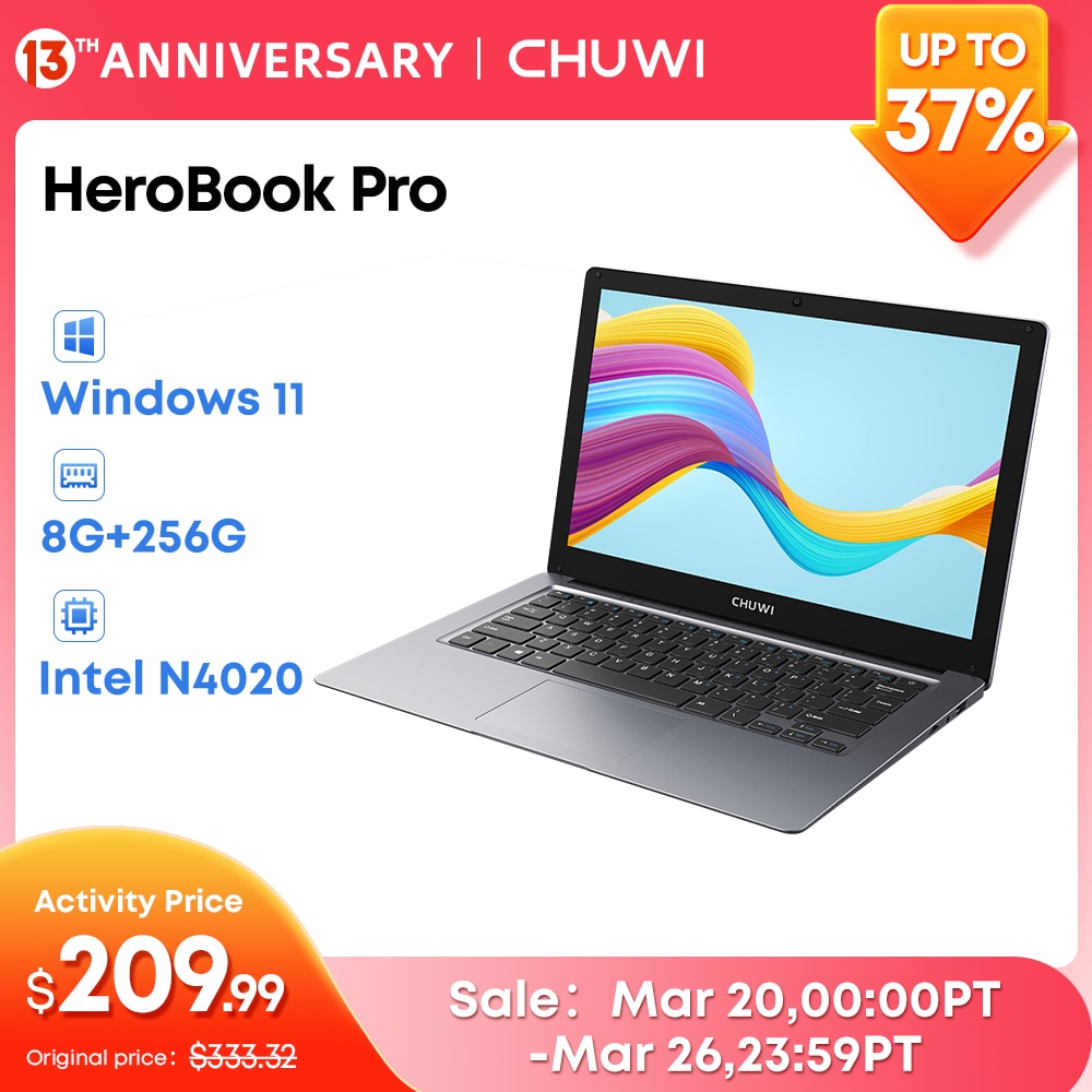 CHUWI HeroBook Pro 14.1" FHD Display Intel Celeron N4020 Dual-core 6GB RAM 128GB ROM Windows 11 Laptop with Full Size Keyboard