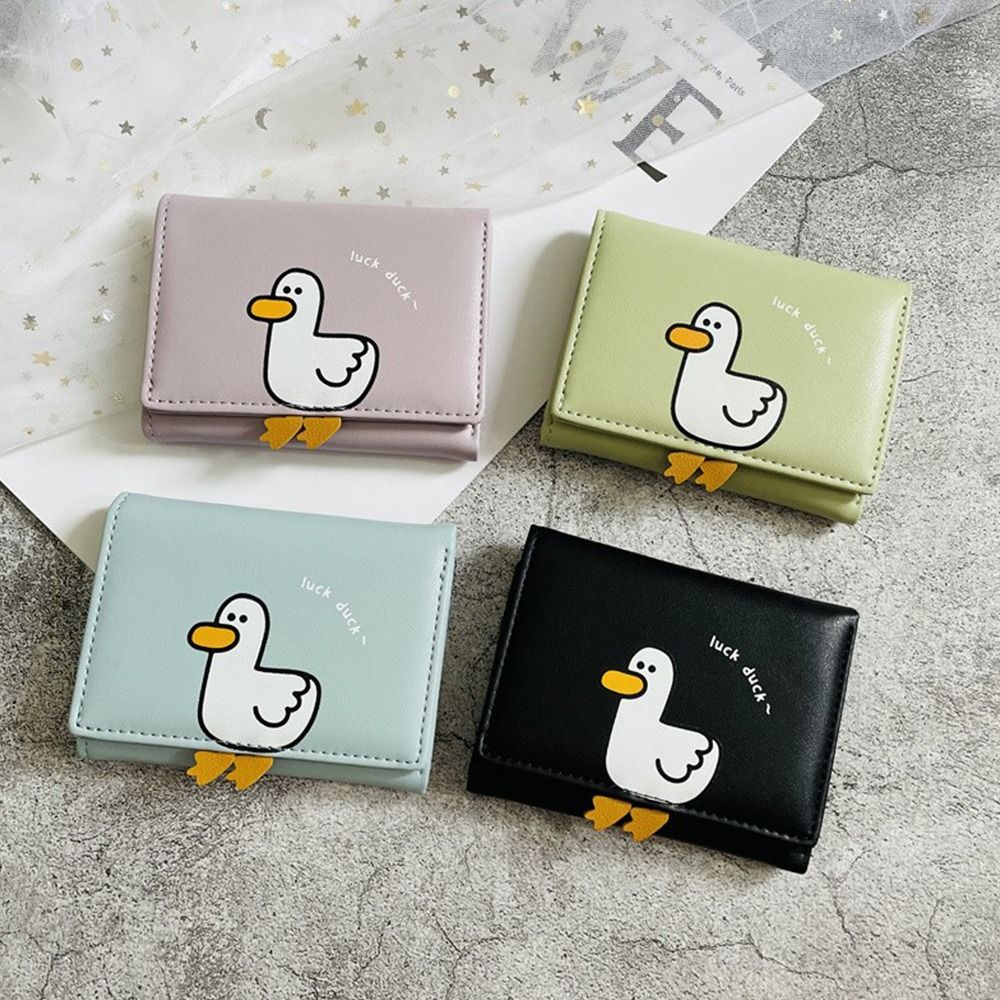 Women Short Cute Small Wallets Cartoon Duck Purses Student Triple Fold Card Holder Girl ID Bag Card Holder Ladies Wallets 2023