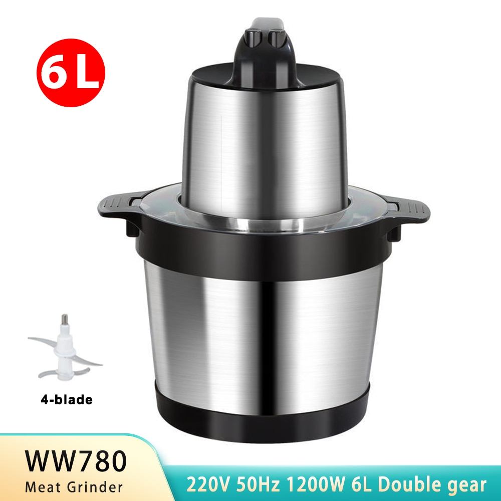 1200W Multifunction Meat Grinder 6L Big Capacity Electric Chopper Meat Grinder Mincer 2 Speeds Stainless Steel Food Processor