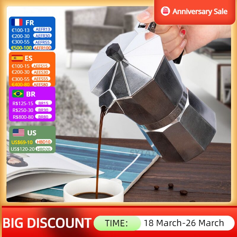 Coffee Maker Aluminum Mocha Percolator Pot High Quality Espresso Coffee Pots 1Cup/3Cup/6Cup/9Cup/12Cup Stovetop Coffee Maker