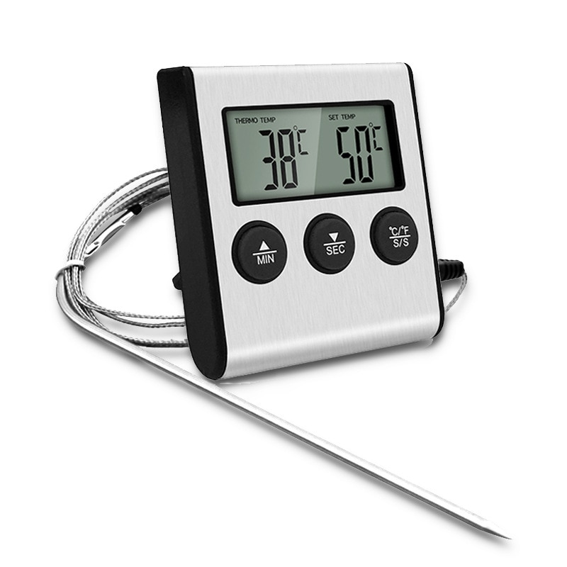 Mini Kitchen Digital Cooking Thermometer Meat  Food Temperature for Oven BBQ Grill Timer Function with Stainless Steel Probe